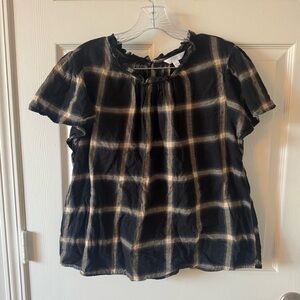 Time and Tru Black Plaid Ruffle Blouse